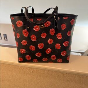 Coach Black Tote Bag with Red Floral Design